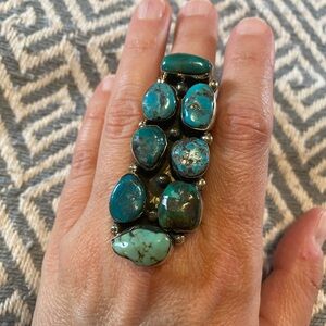 Natural Turquoise Tibetan Silver Adjustable Ring